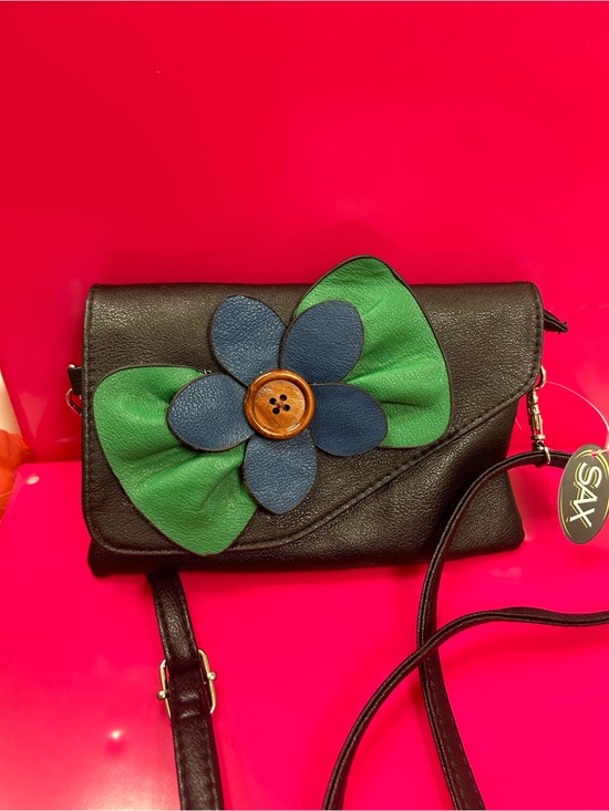 Sax Handbags - Sax Black Crossbody Bag with Green & Blue Floral Accent